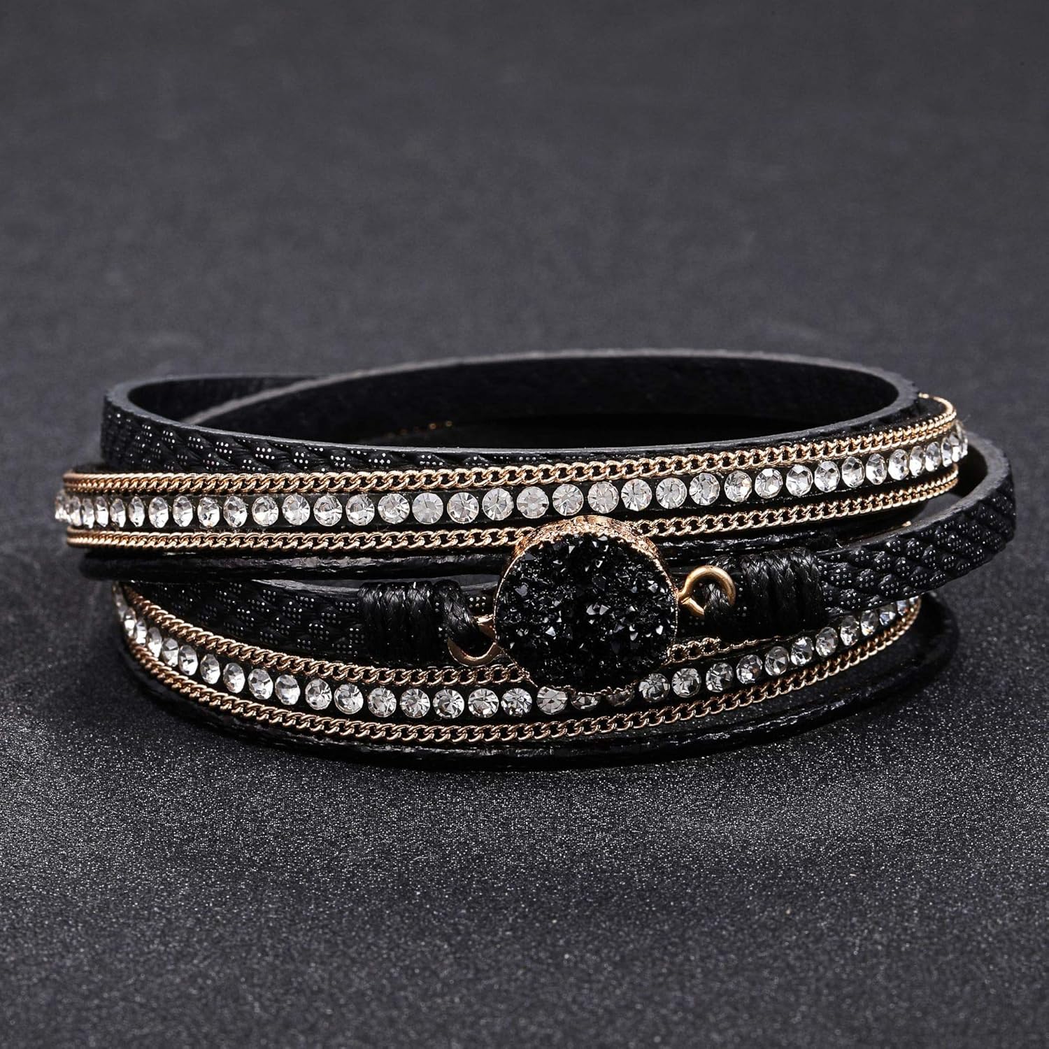 Fesciory Leather Wrap Bracelets for Women, Boho Leopard Multi-Layer Crystal Beads Cuff Bracelet Jewelry - Image 2