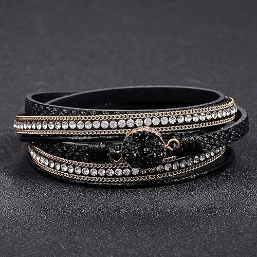 Miniatura 2 de Fesciory - Pulseras envolventes de cuero para mujer, brazaletes con cuentas de cristal de leopardo, estilo bohemio, multicapa
