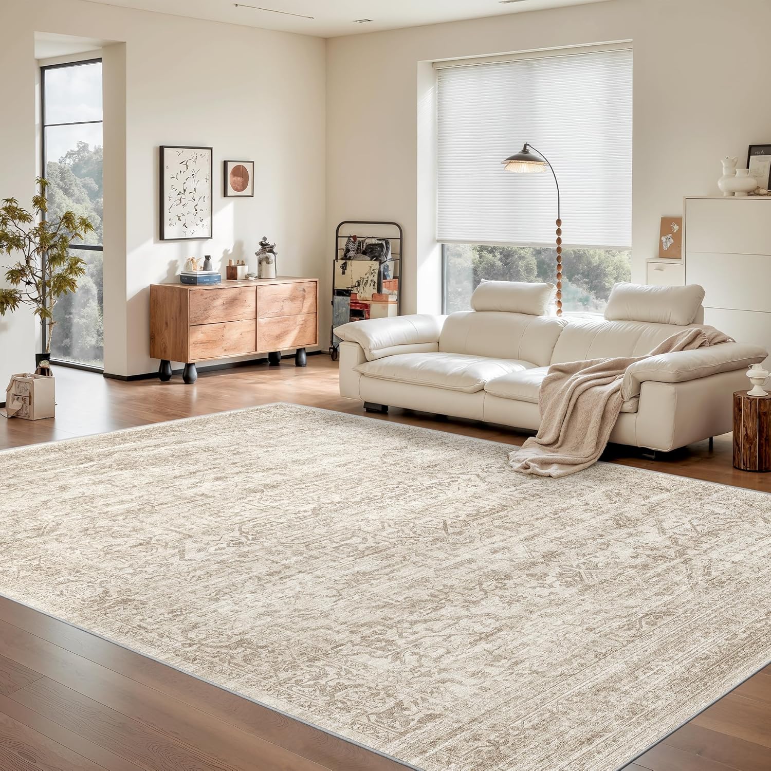 Rugland 5x7 Area Rugs - Stain Resistant Washable Rug, Anti Slip Rugs for Living Room, Vintage Tribal Area Rugs(Distressed Beige, 5'x7') Distressed Beige 5' x 7' (Rectangular)