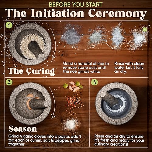 Miniatura 6 de ChefSofi Juego de mortero y mortero 6 pulgadas capacidad de 2 tazas granito pesado sin pulir para un rendimiento mejorado y aspecto orgánico