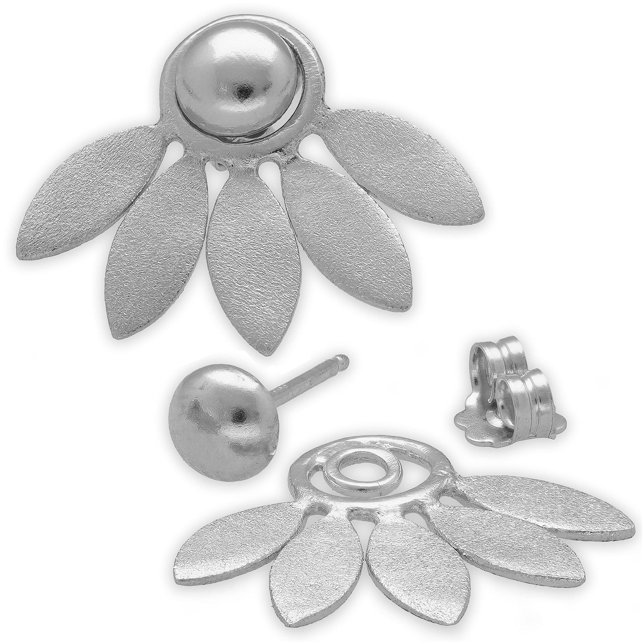 Handmade geschenk für sie Gold Sterlingsilber Ohrjacke Blumenohrringe, Statement-Minimalohrringe, Ohrringe vorne und hinten, ungewöhnliche Ohrstecker für Frauen,Blumenschmuck