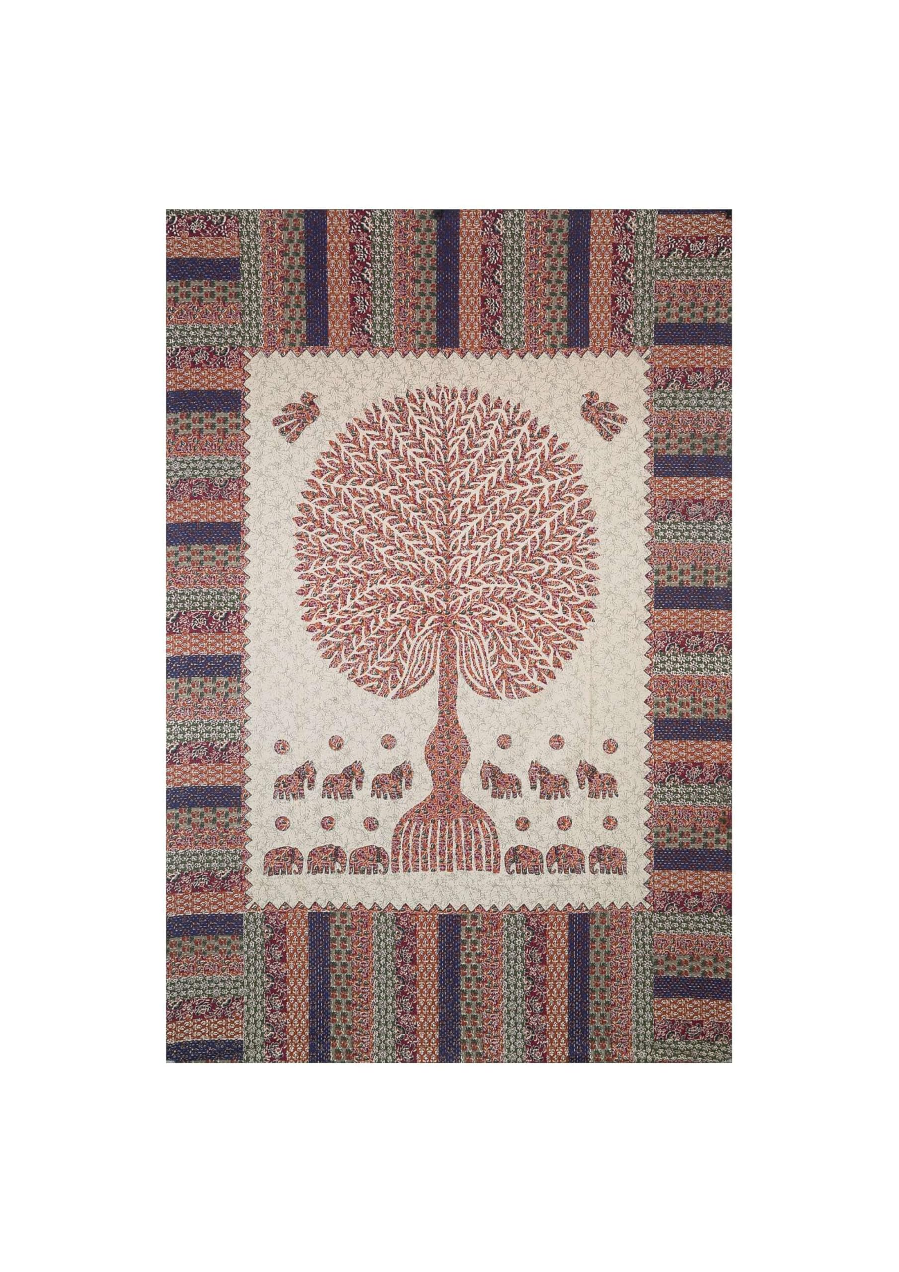 Trance Home Linen 108TC 100% Cotton Diwan Set|Hand Block Jaipuri Printed Design (Set of 8 Piece, 1-Bed Sheet 50x90 Inch|2-Bolster Cover 16x31 Inch|5-Cushion Cover 16x16 Inch)-Tree of Life, Multicolour 3