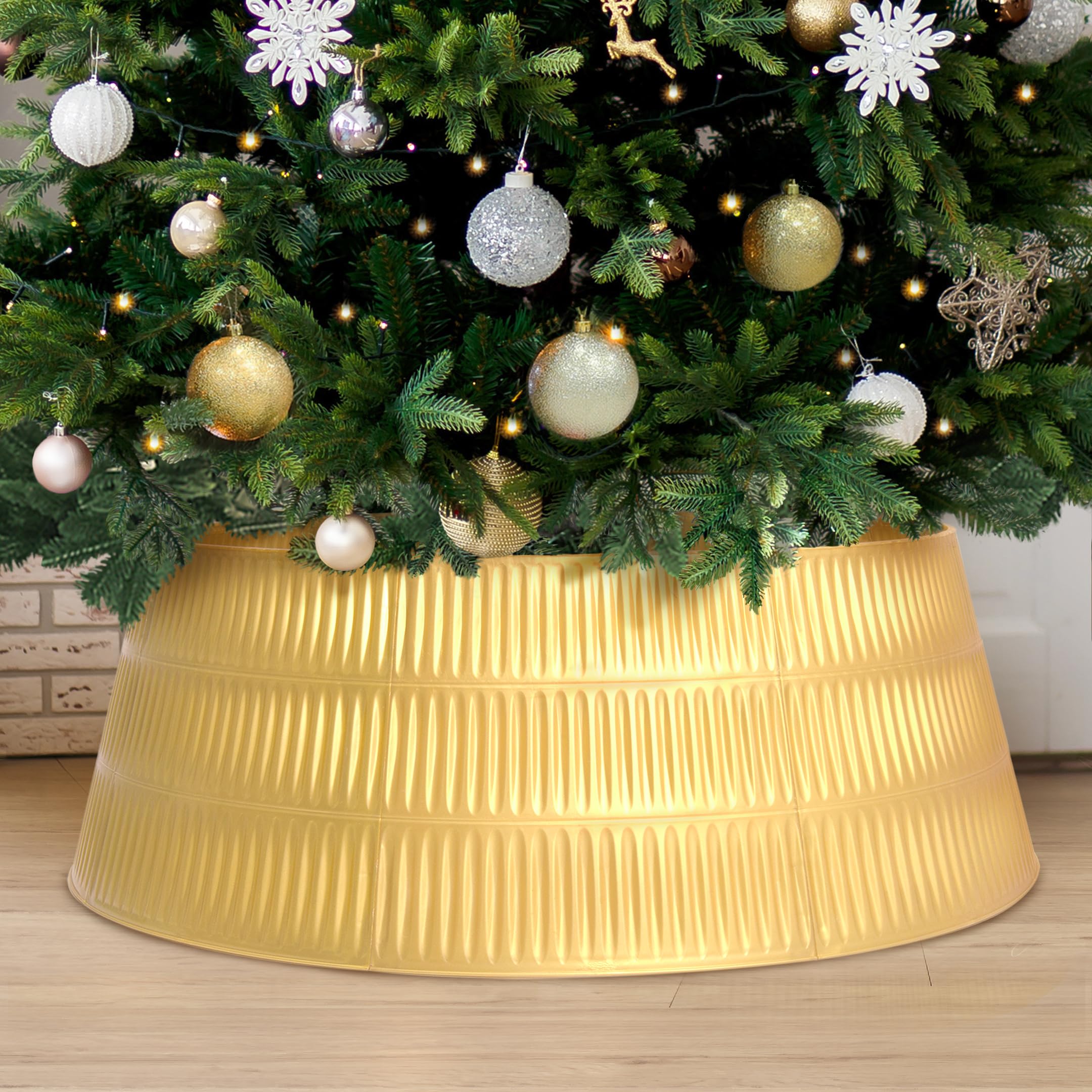 Stephan Roberts Christmas Tree Collar - Rome Design Skirt, Lightweight, Sustainable - 9 Panels, Easy Setup & Storage - Protects Tree from Pets - Fits Trees Up to 8 Feet Tall (Gold, 9 Panels)