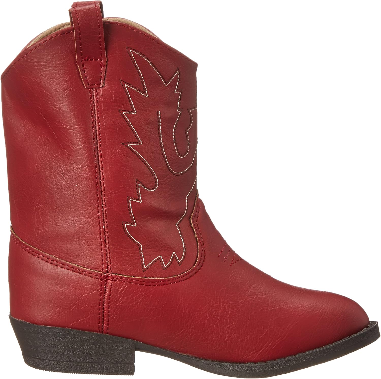 Baby Deer, Faux-leather, Rubber-soled, Kids Pointed Toe Western Boot for Boy or Girl Children with Ornamental Cowboy Stitching