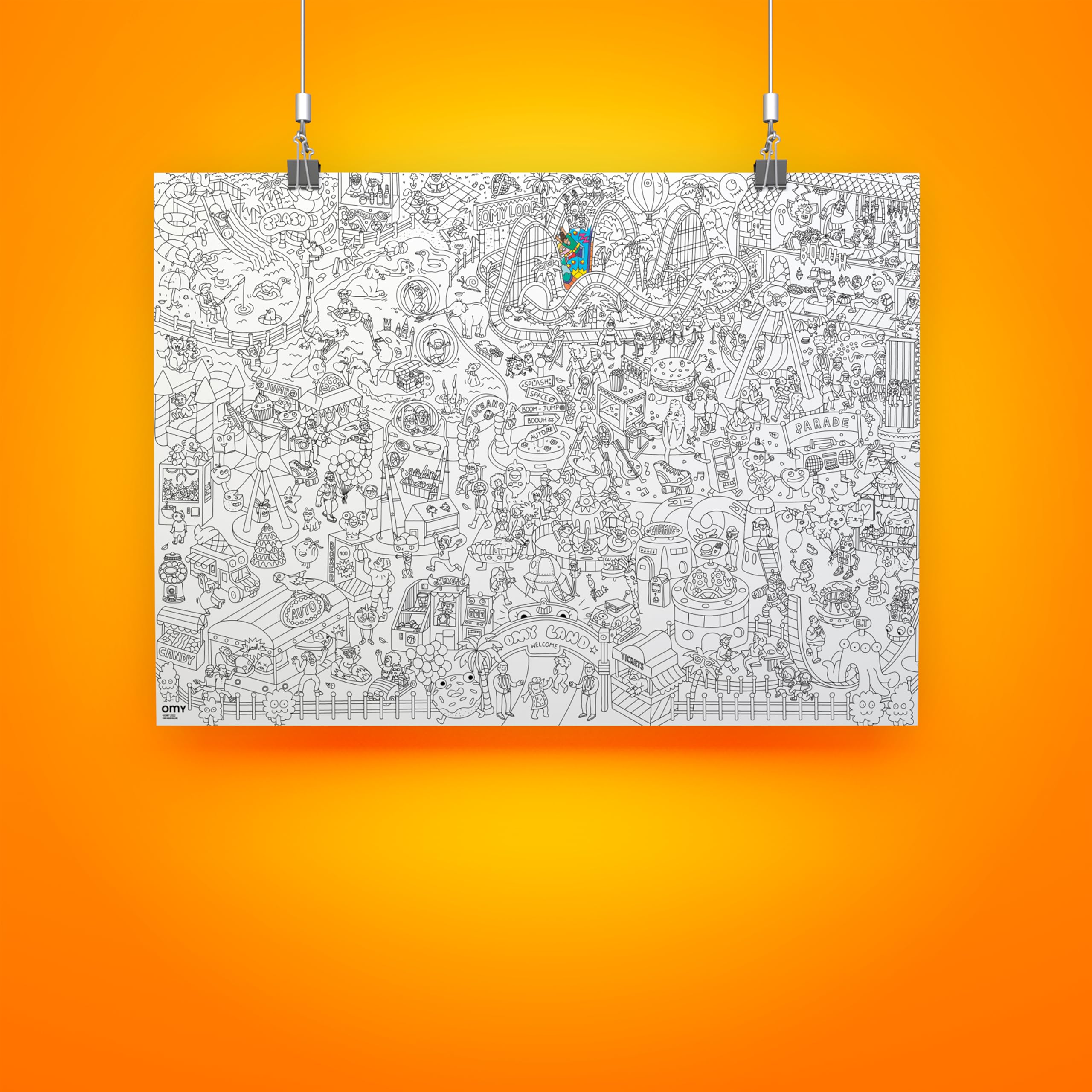 Omy Poster Géant à Colorier Fun Park 70 x 100 cm, Black and White, 30L x 25W cm - Image 2