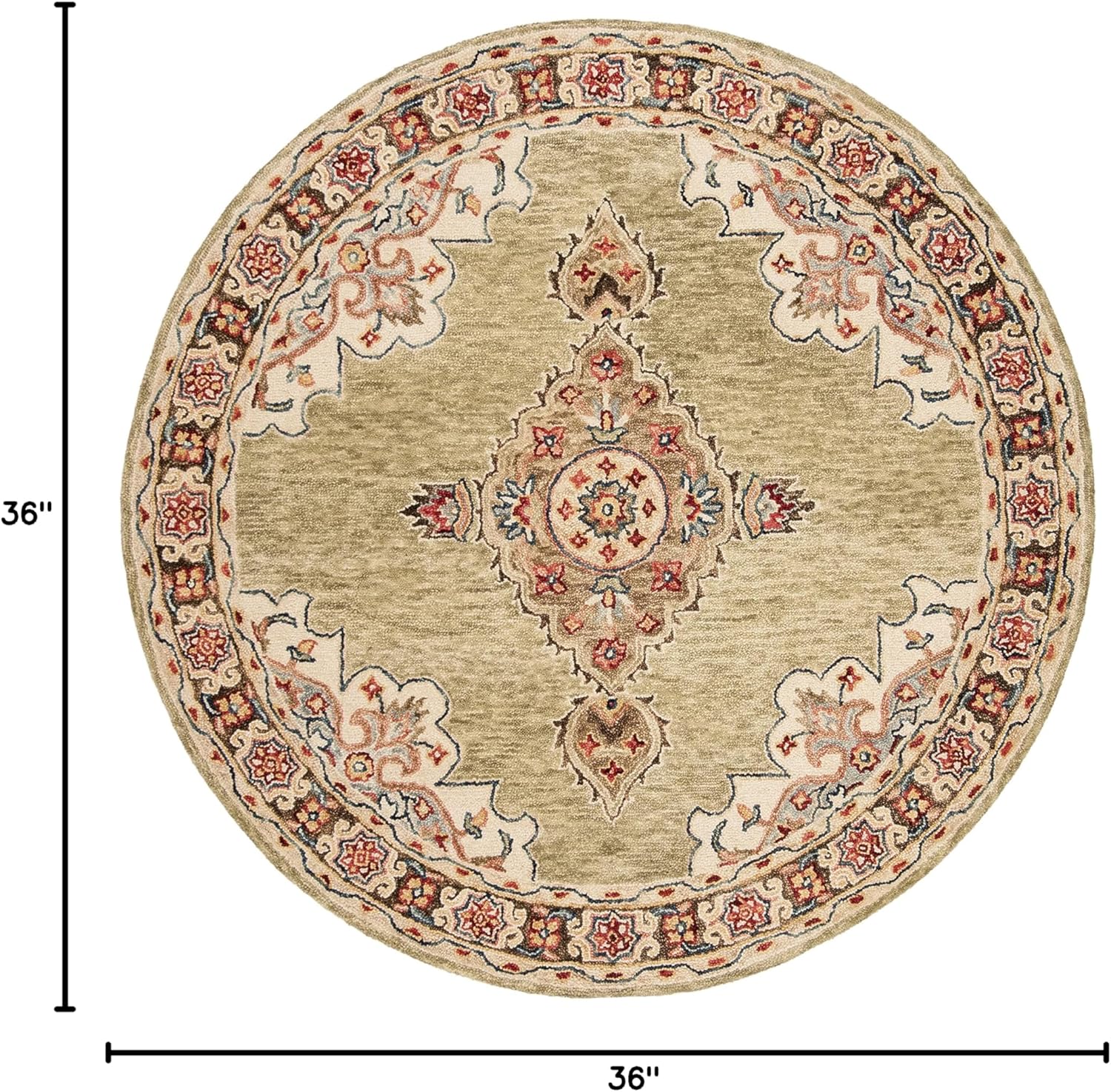 SAFAVIEH Aspen Collection Area Rug - 3' Round, Sage & Brown, Handmade Boho Medallion Wool, Ideal for High Traffic Areas in Living Room, Bedroom (APN506A)