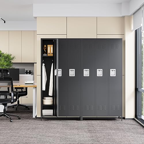 Vista 9 de Armario de almacenamiento de metal con cerradura de 50 pulgadas para empleados, hogar, oficina, escuela, requiere montaje (puerta de malla negra)