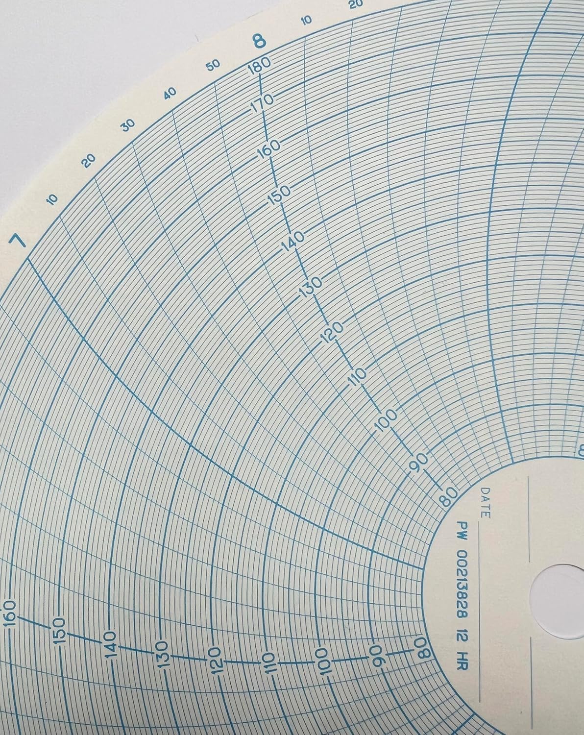 Partlow Circular Chart Paper, No PW-00213828, 80-180 Range, 12 Hour, 100 Sheets Box