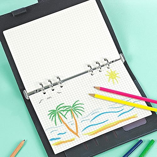 Miniatura 5 de 135 hojas de papel de repuesto para planificador de 0.197in cuadrados de papel A5 con 6 agujeros para cuaderno Filofax Bullet Journals Diary (8.26 x