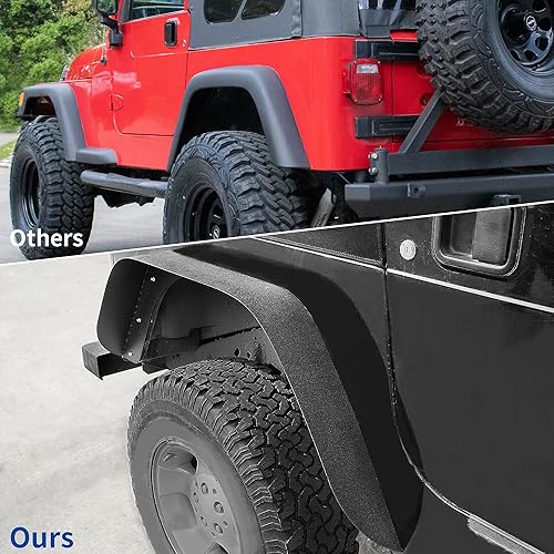 Miniatura 7 de YITAMOTOR Guardabarros delanteros y traseros planos compatibles con Jeep Wrangler TJ 1997-2006, juego de 4 guardabarros de rueda de acero todoterreno