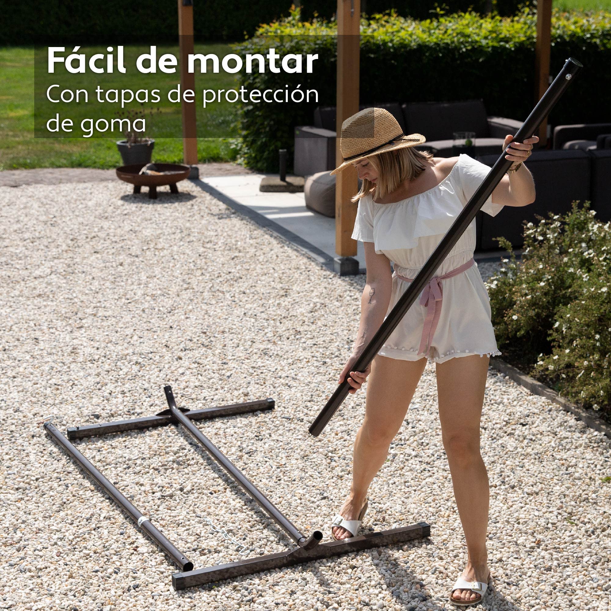 VITA5 Hamaca Doble con Soporte y Mesa Auxiliar 200 kg | Disfruta del Descanso en Jardín o Piscina con Portabebidas Integrado y Espacio para Dos Personas