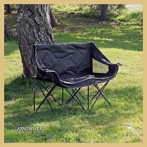 Miniatura 2 de ARROWHEAD OUTDOOR Silla de camping plegable portátil doble Duo con 2 tazas y soporte para copas de vino, bolsa de transporte, soporta hasta 500