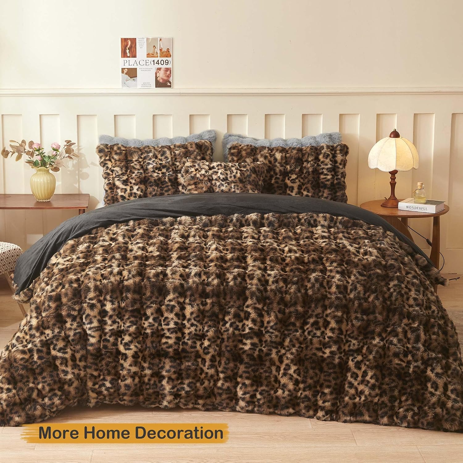 LIFEREVO Leopard Print Faux Rabbit Fur Standard Pillow Cases Pack of 2