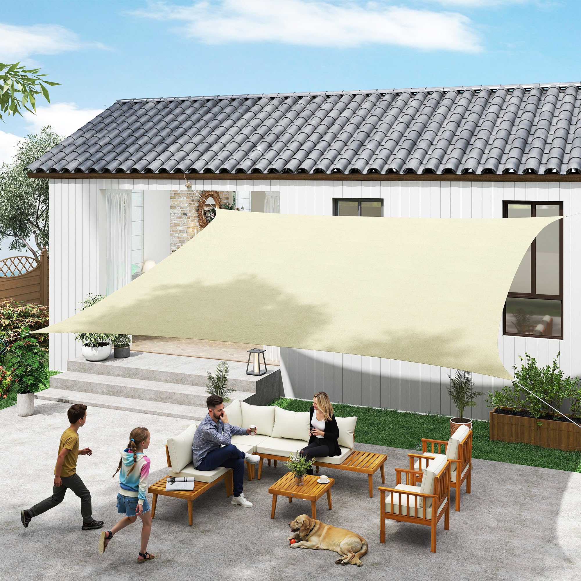 Voiles D'ombrage Rétractables Anti-UV - Polyester 300D - Neuf - Protection Jardin