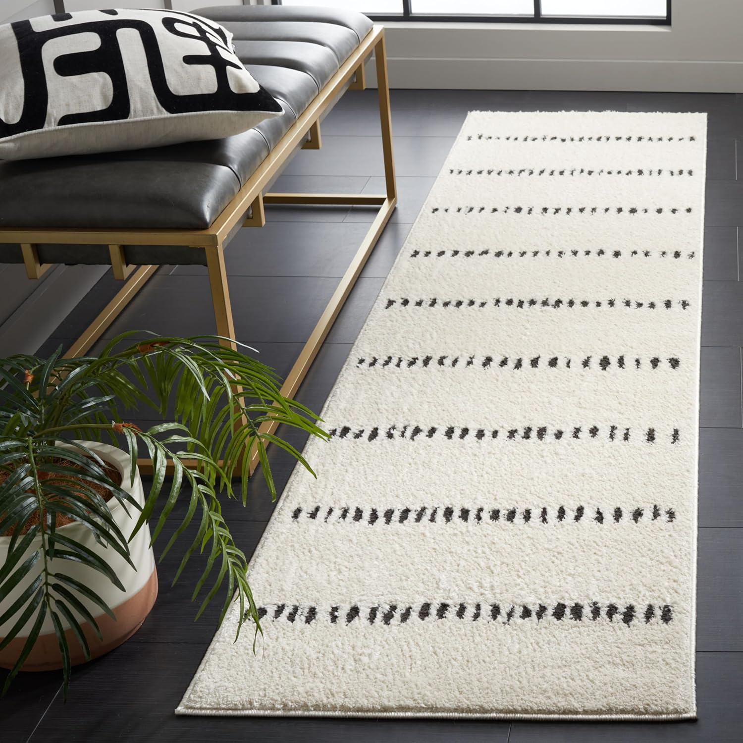 SAFAVIEH Melody Collection Area Rug - 2'2" x 12' Runner, Ivory/Black, Geometric Design, Ideal for High Traffic Areas in Living Room, Bedroom, Dining (MEL114A)