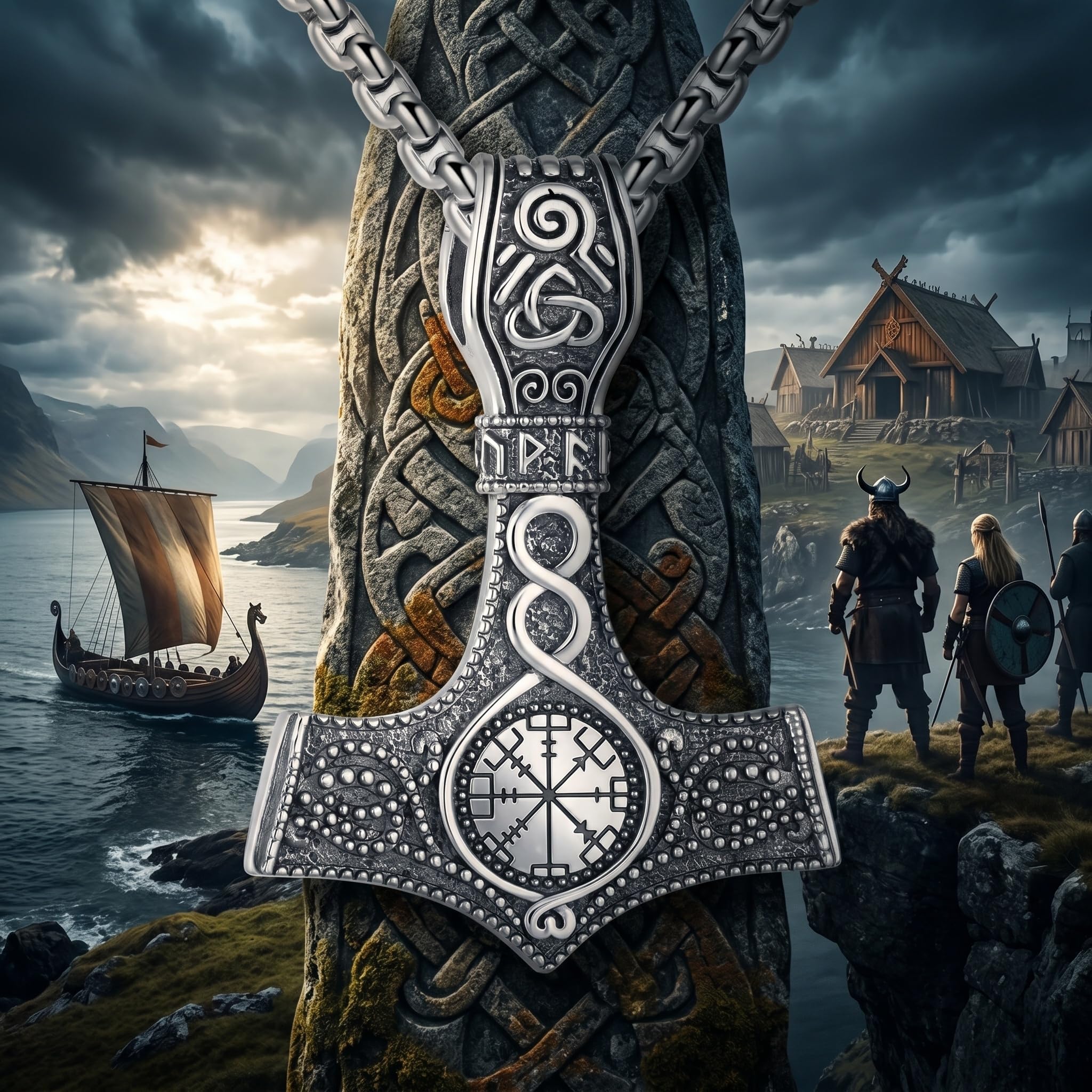 URONE Thor-Hammer-Kette Sterlingsilber Mjölnir-Anhänger Nordisches Runen-Amulett Wikinger-Schmuck Geschenkidee Für Herren