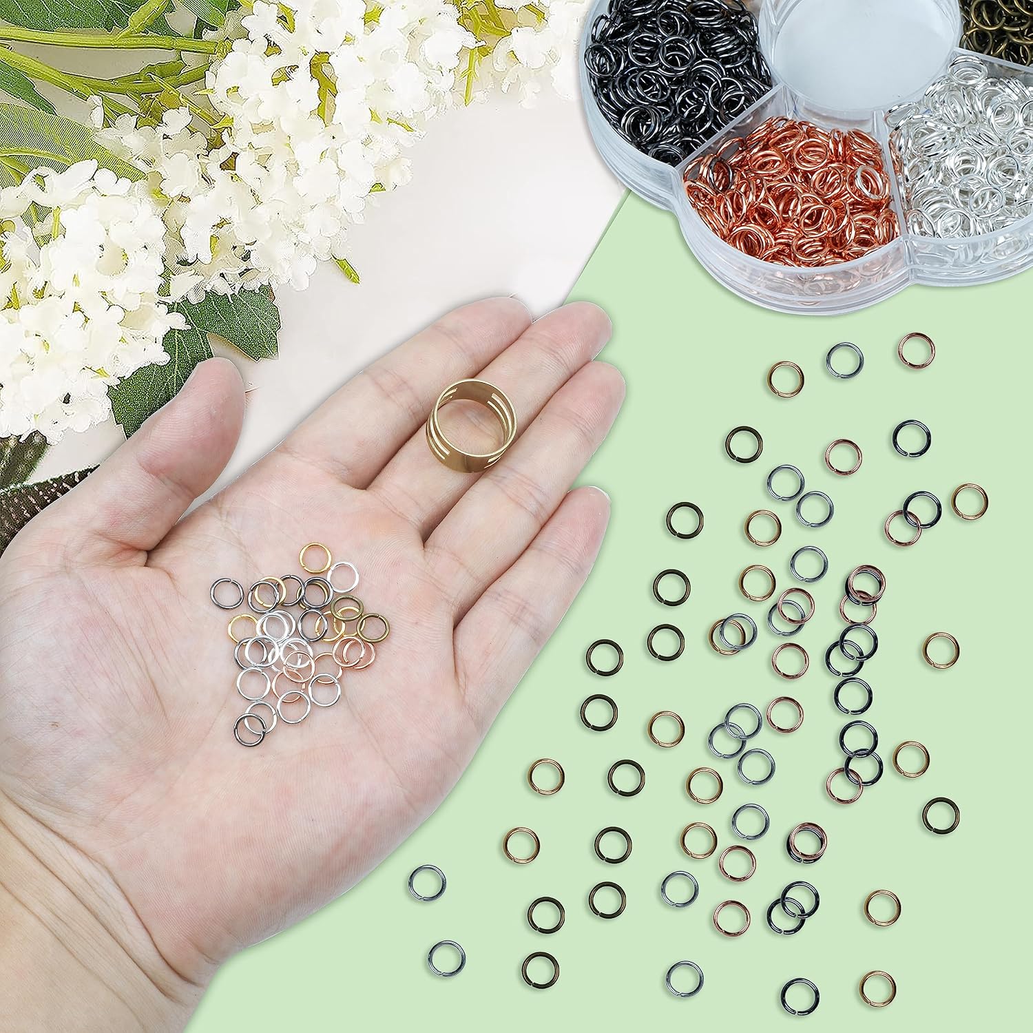 YAKA 1500Pcs 7mm1Box 6 Colors Open Jump Ring,Ring Jewelry Keychain for Jewelry Making Accessories,1Pcc Jump Ring Open/Close Tool and 1Pcs Clear Box (0.27"/7mm) image 4