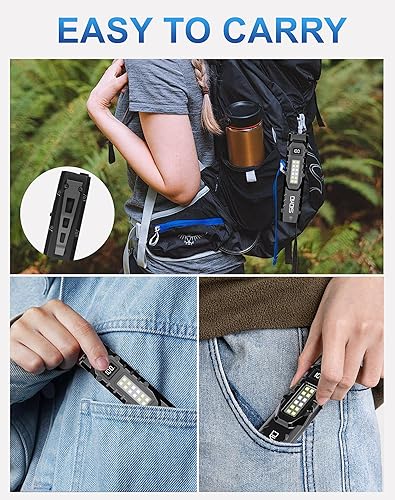 Miniatura 4 de Linterna EDC de 1200 lúmenes, linterna pequeña LED ultrafina de forma plana tipo C recargable, mini linternas IPX4 impermeable, clip de bolsillo,