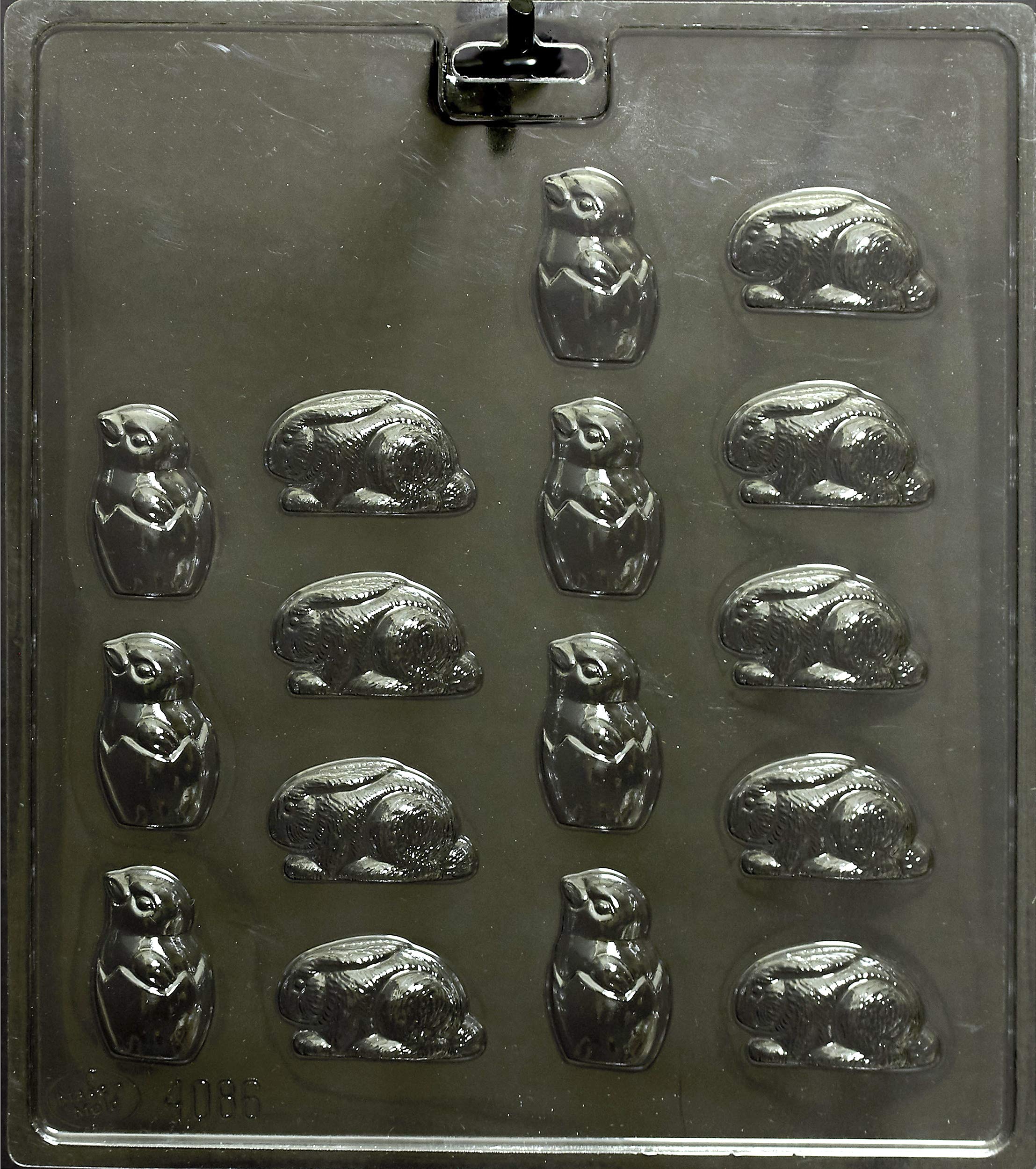 Cybrtrayd Make'n Mold MNMZ4086 Chick & Bunny Minis Chocolate Candy Mold, 8" x 8", Clear