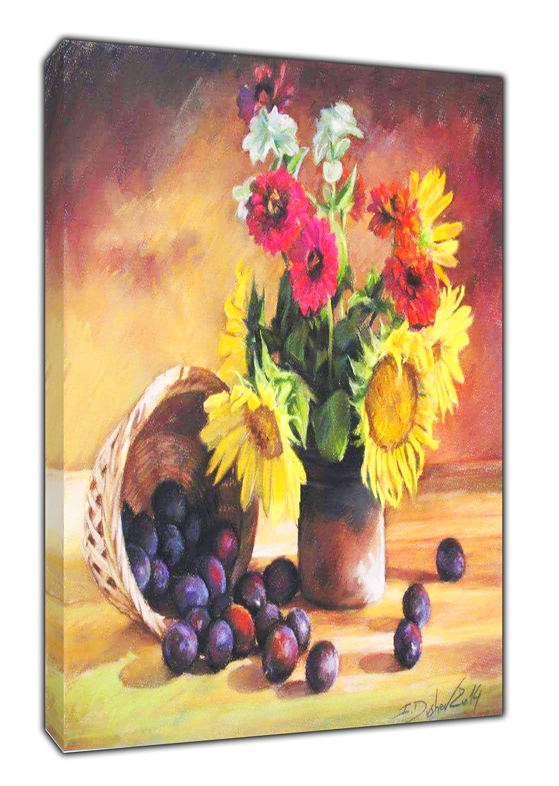 ARTSPRINTS Large Flowers/Plums Drawn Charcoal Soft Pastel Reprint ON Framed Canvas Wall Art Home Decoration 34 x 24 inch -18mm Depth