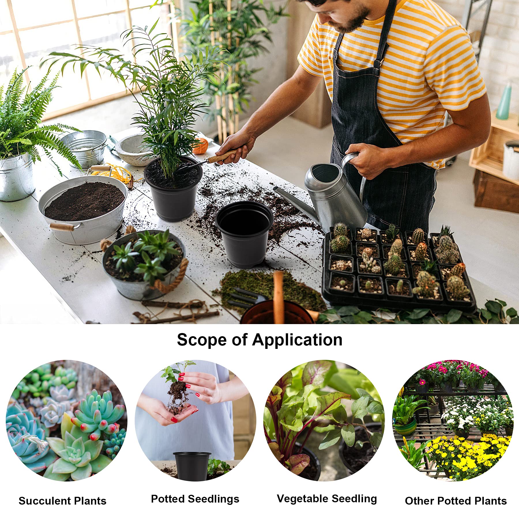 Augshy - Lot de 150 pots en plastique noir pour semis et plantes, pots de démarrage de 10 cm