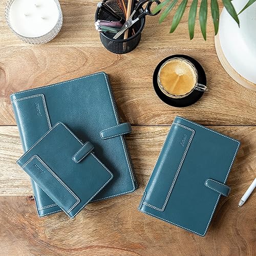 Miniatura 5 de Filofax Holborn - Organizador tamaño A5, azul - Cuero de búfalo de grano completo, seis anillos, con calendario semanal de algodón crema,