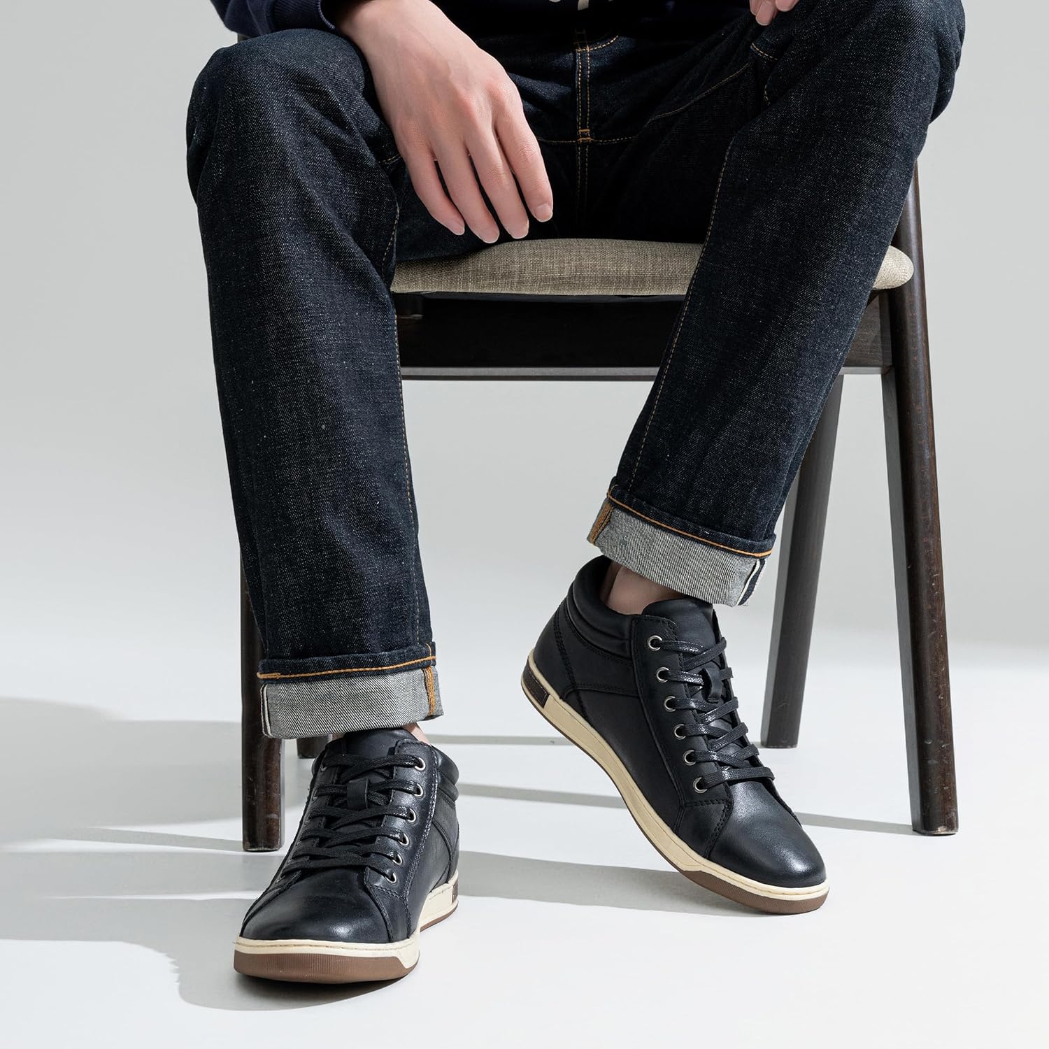 Jousen Men's High Top Sneakers Leather Casual Boots for Men - Image 6