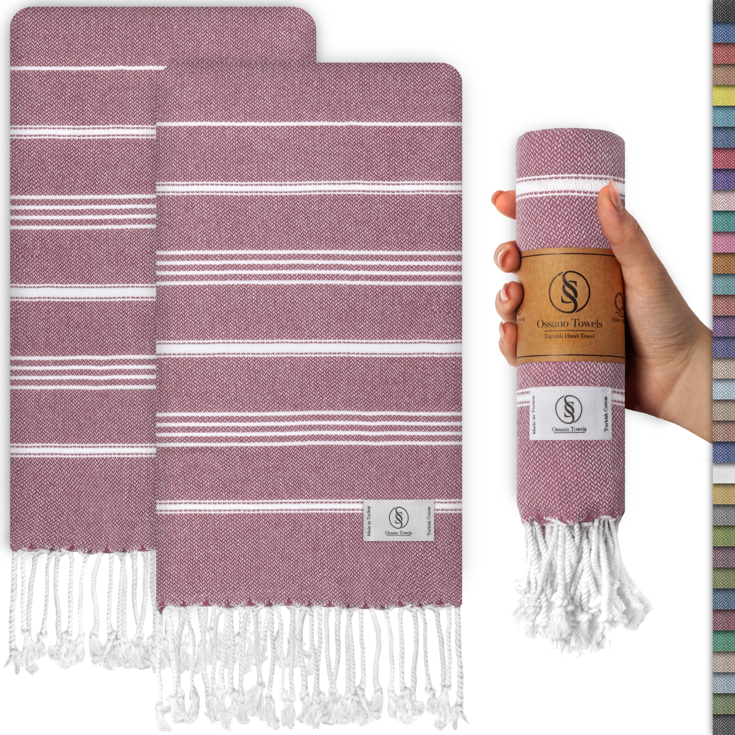 Ossano Decorative Turkish Hand Towels - Thin & Quick Dry - Set of 2 (30" x 18") - for Kitchen & Bathroom - Multifunctional as - Guest Bathroom Towels,