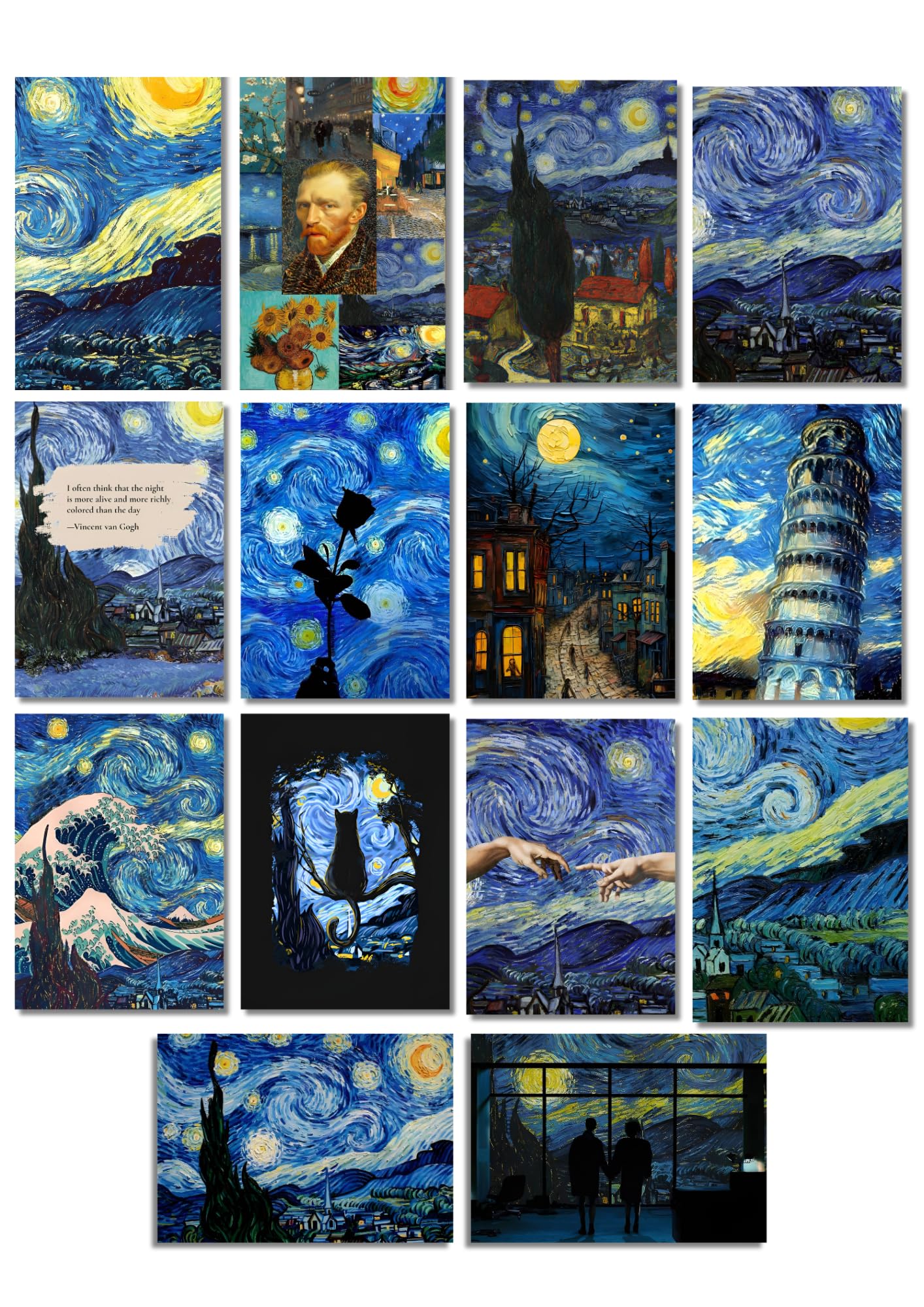 Funk You Store Starry Night Wall Collage Kit Posters (Pack of 14) - 6 x 8 Inches Posters for Wall Decoration - Van Gogh For Bedroom, Office, Living room - Double Tape Included (Starry Night, 14)-image-10