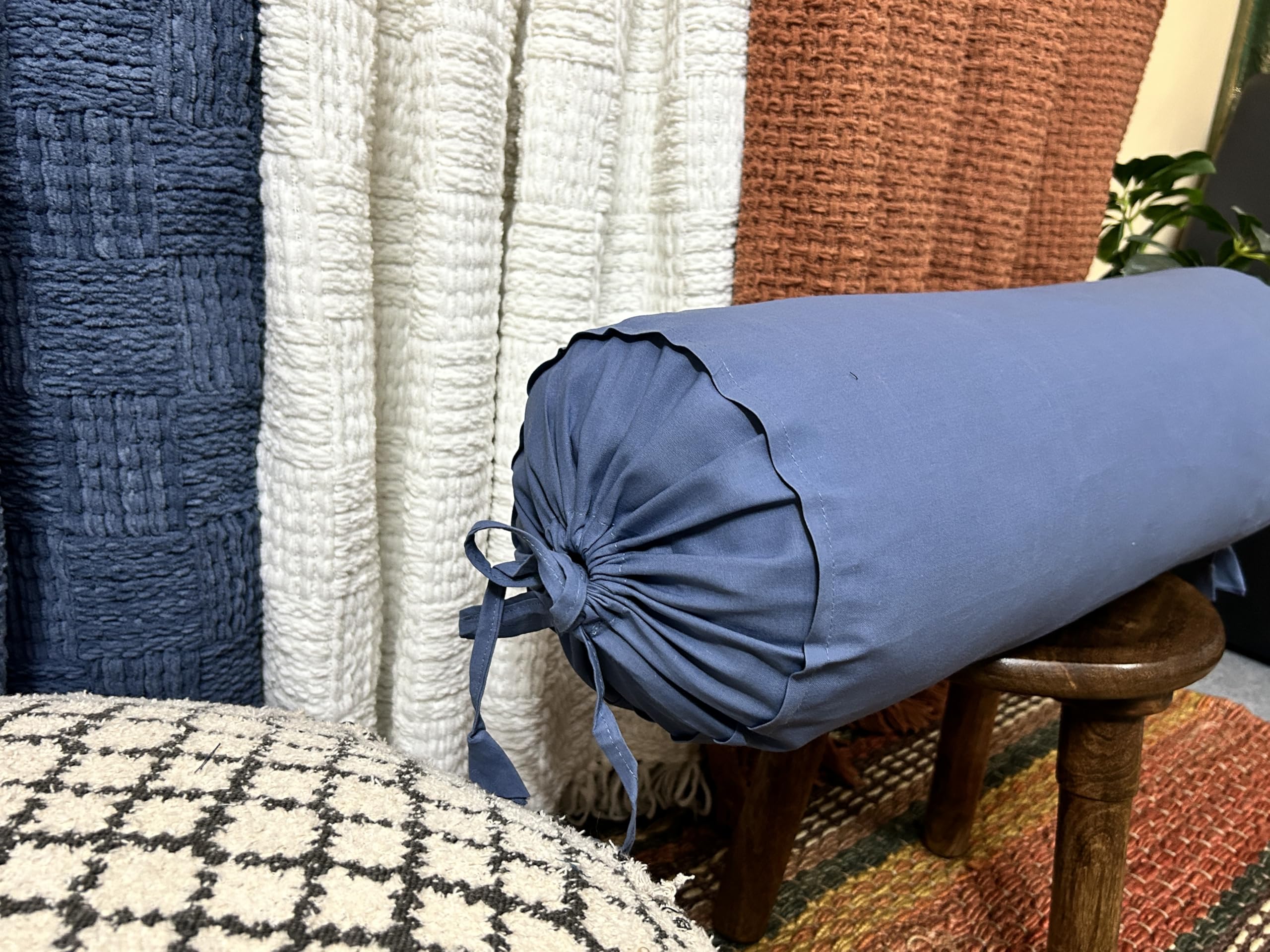 SAFFRON HANDICRAFTS 2 Pcs Cervical Neck Roll Pillow Cover with Drawstring Closures Round Neck Roll Pillow Case Cotton Bolster Pillowcases for Cylindrical Cushion (Grey, 3 x 18 inch (7.5 x 45.5 cm))