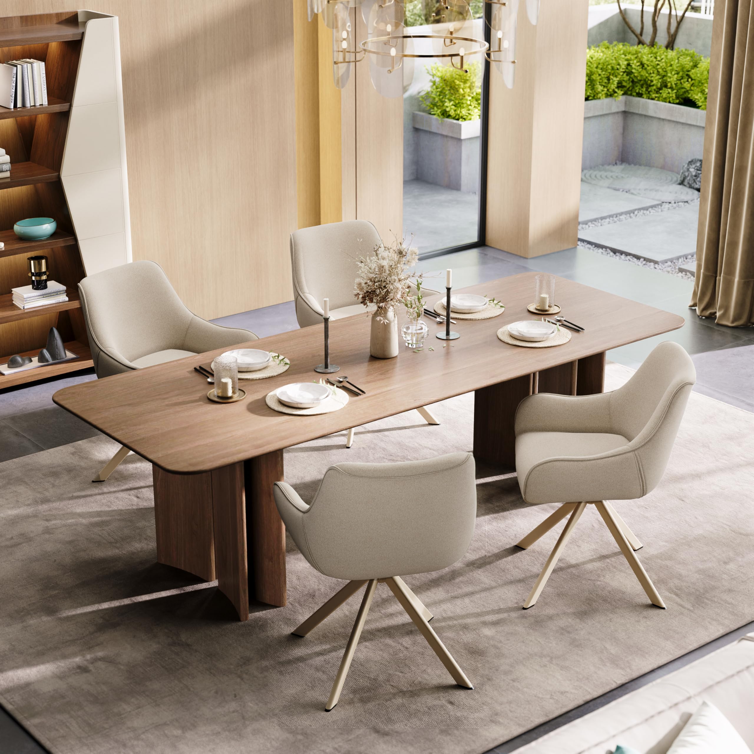 Lot de 6 chaises de salle à manger pivotantes 360° en lin beige avec accoudoirs et structure métal