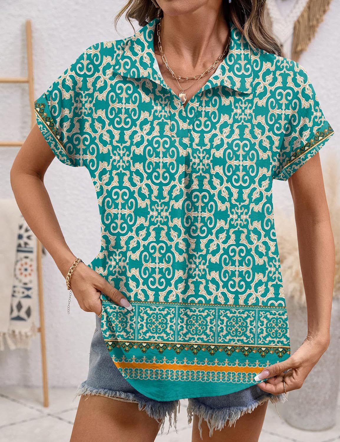 LOMON Women Blouses Spring Summer Tops for Women 2026 Short Sleeve V Neck Dressy Casual Collared Shirts Work Office - Image 5