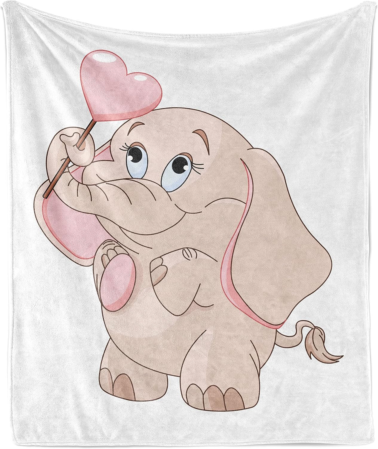 Lunarable Cartoon Throw Blanket, Little Holds Heart Shaped Lollipop Romantic Valentine's Day Theme, Flannel Fleece Accent Piece Soft Couch Cover for Adults, 50" x 60", Pale Pink