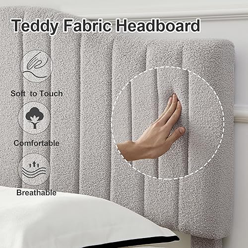 Miniatura 46 de VECELO Base de cama individual tapizada con cabecera de tela de peluche ajustable en altura, listones de madera fuertes que soportan 7.9 pulgadas