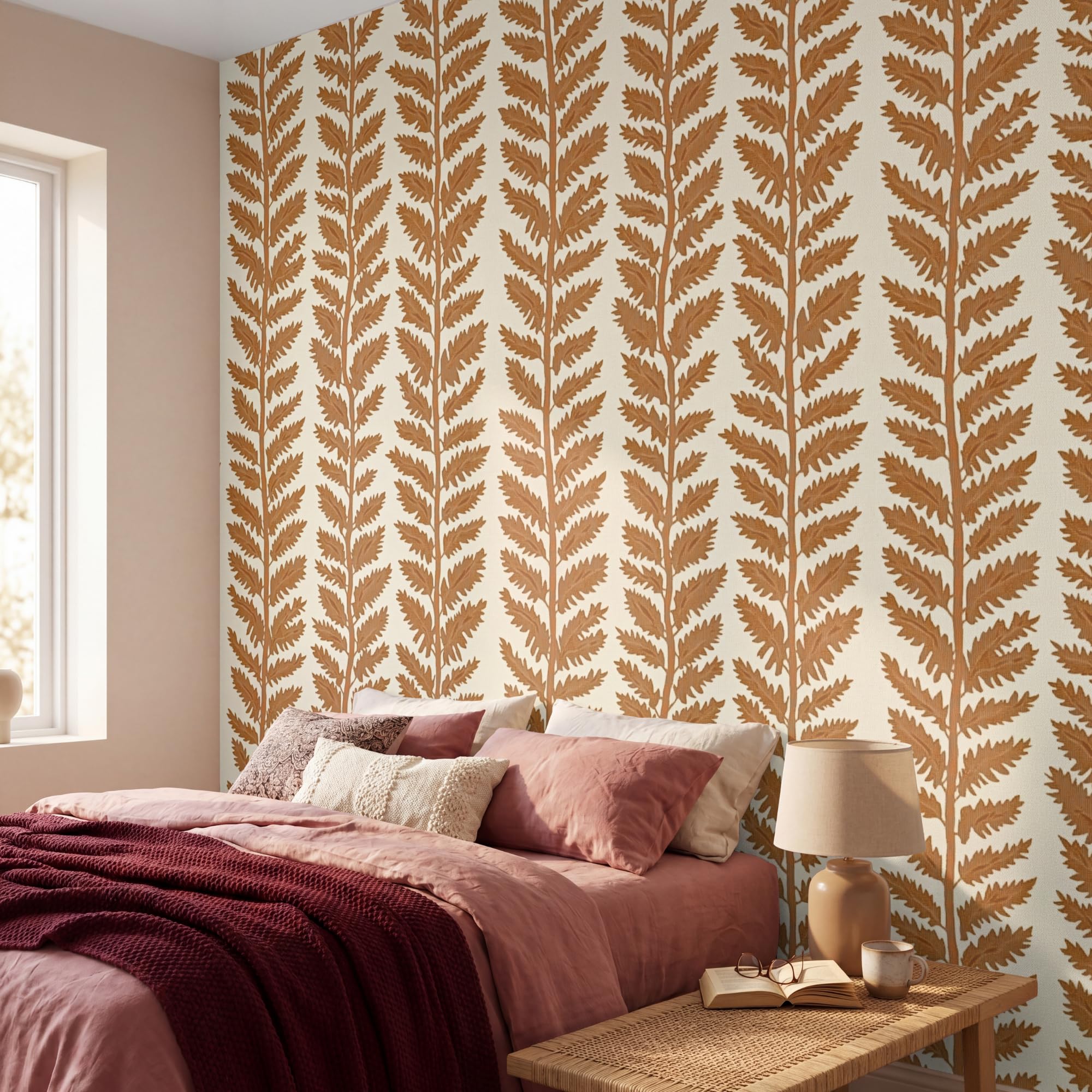 Papel Pintado Vinilico 300x300 cm Primera Calidad Papeles Pintados De Pared Pour Salon Dormitorio Decorativo Wallpaper Cocina Textura - Hojas - Ocre