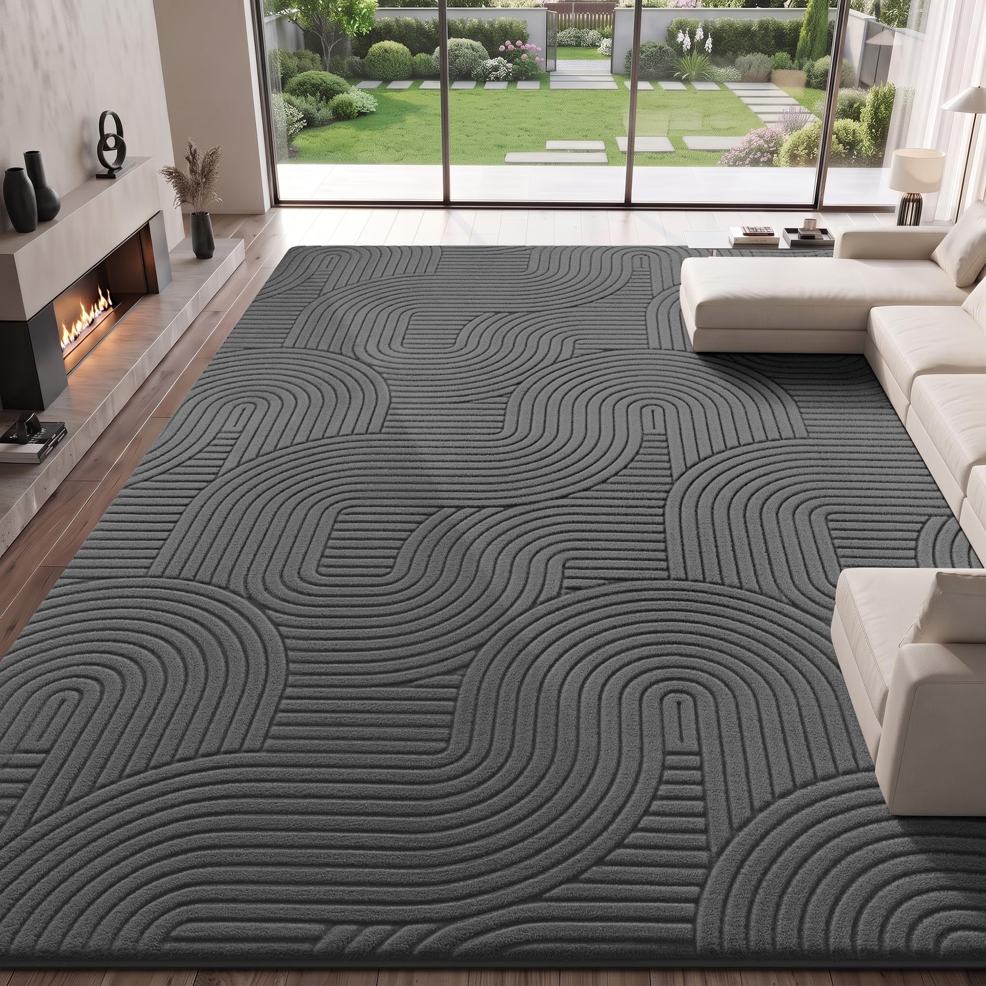 Sour Lemon Rugs Living Room, Large Modern Area Rugs, 200x300cm, Dark Grey