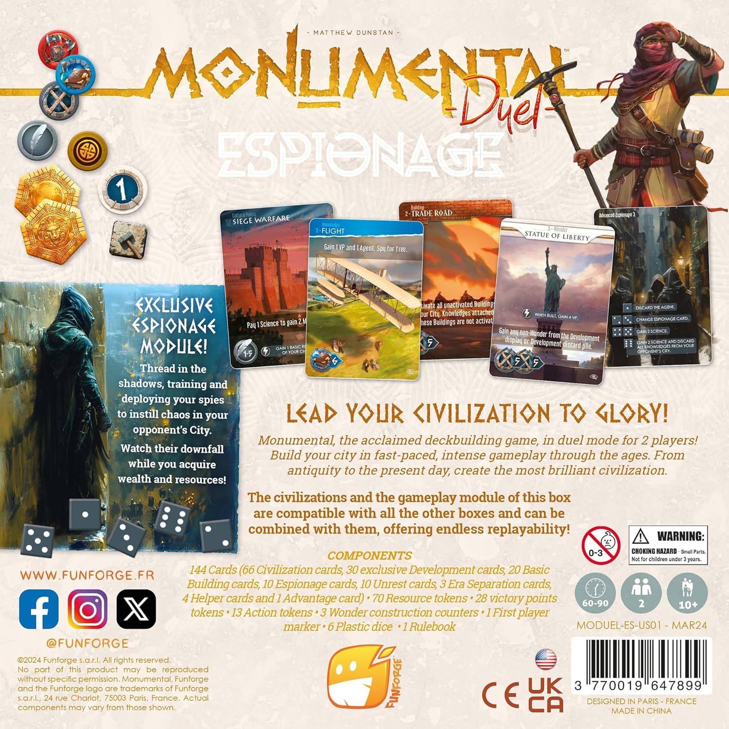 Funforge Monumental Duel Civilizations Espionage Deck-Building Board Game for Ages 10+, Strategic & Engaging Play, 2 Players, 60-90 Min