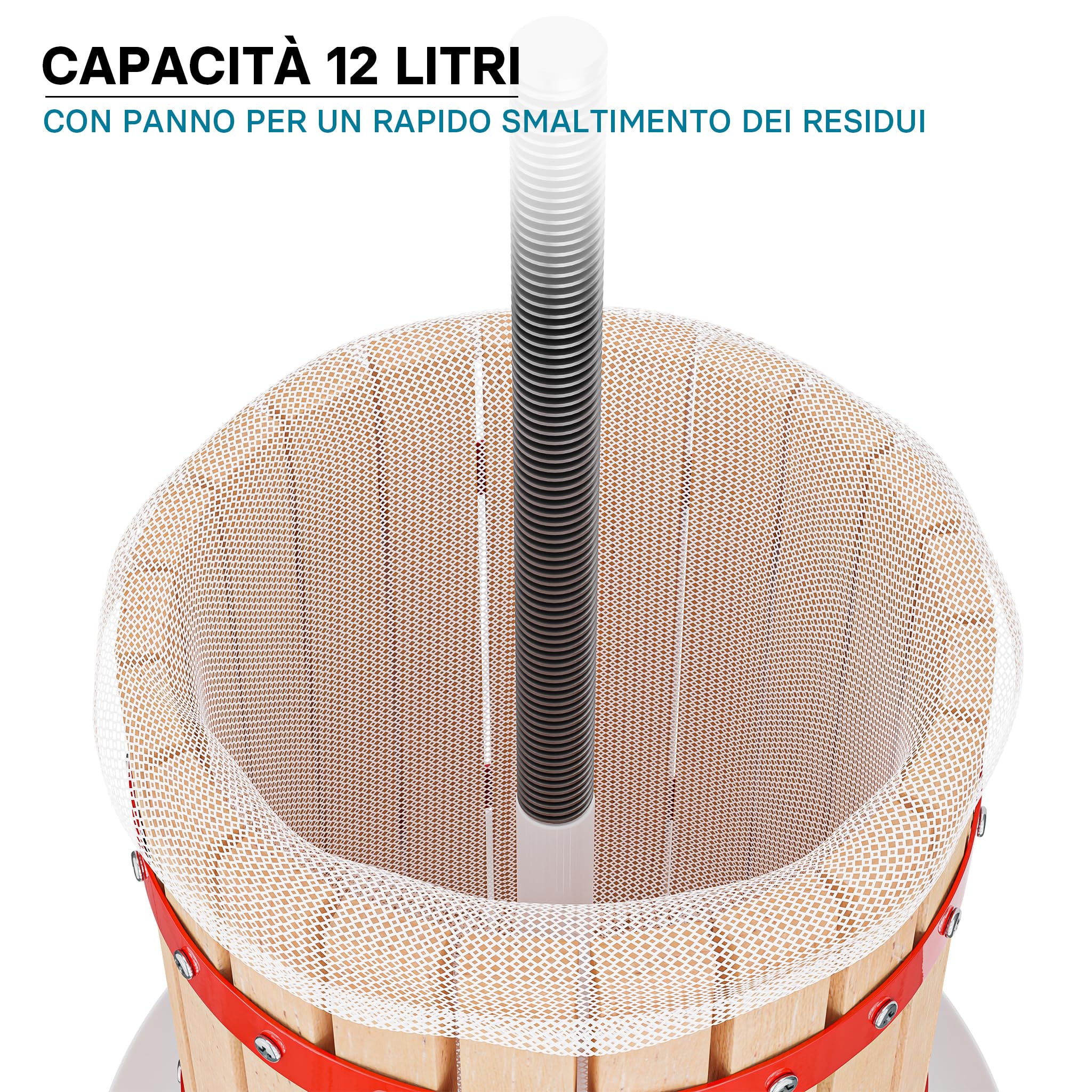 Wiltec Torchio Frutta da 12 l con Gabbia in Legno e scacco di spremitura, Torchio a Leva