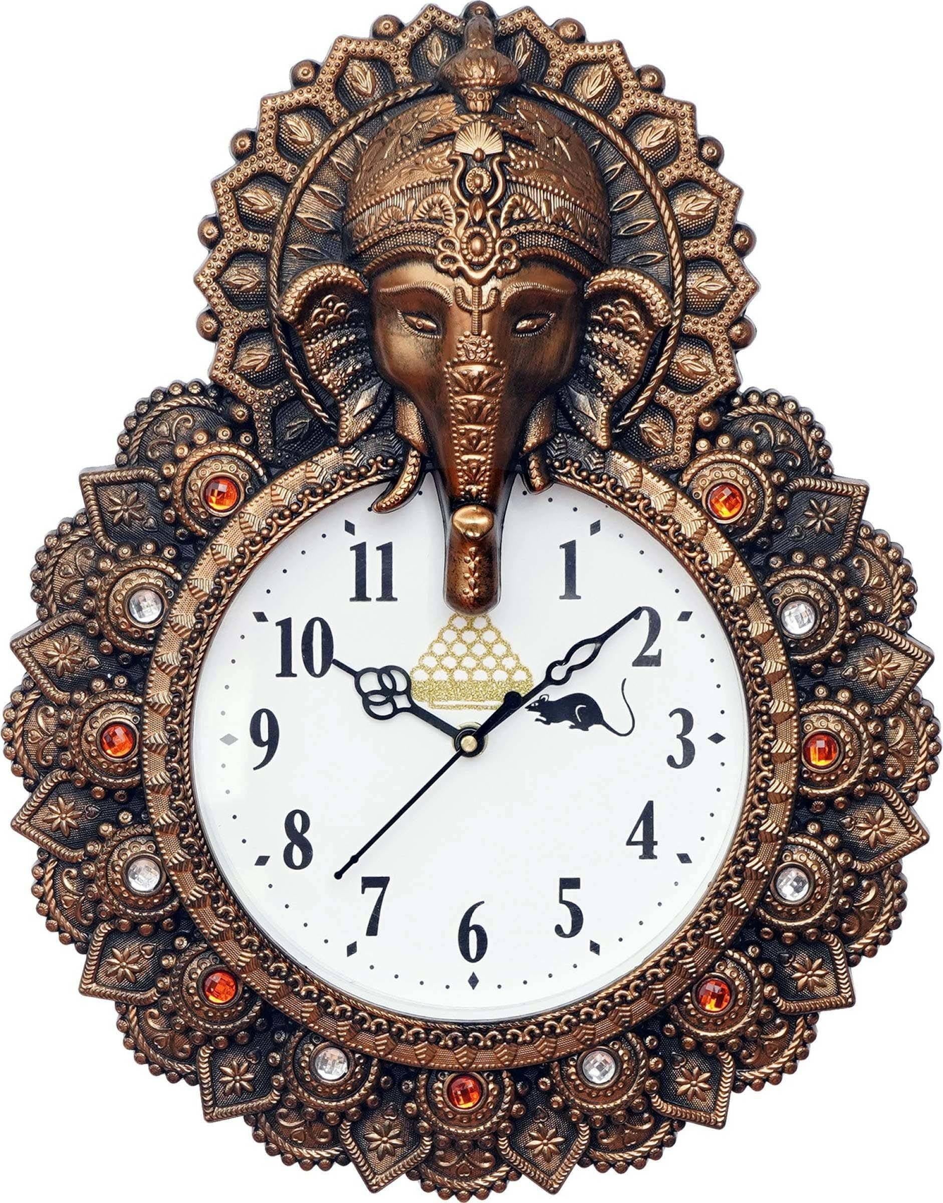 SNK Design Ganesha Wall Clock Copper Devotional Traditional Silent Quartz Clock for Living Room, Bedroom, Office, Hall & Home Décor-image-22