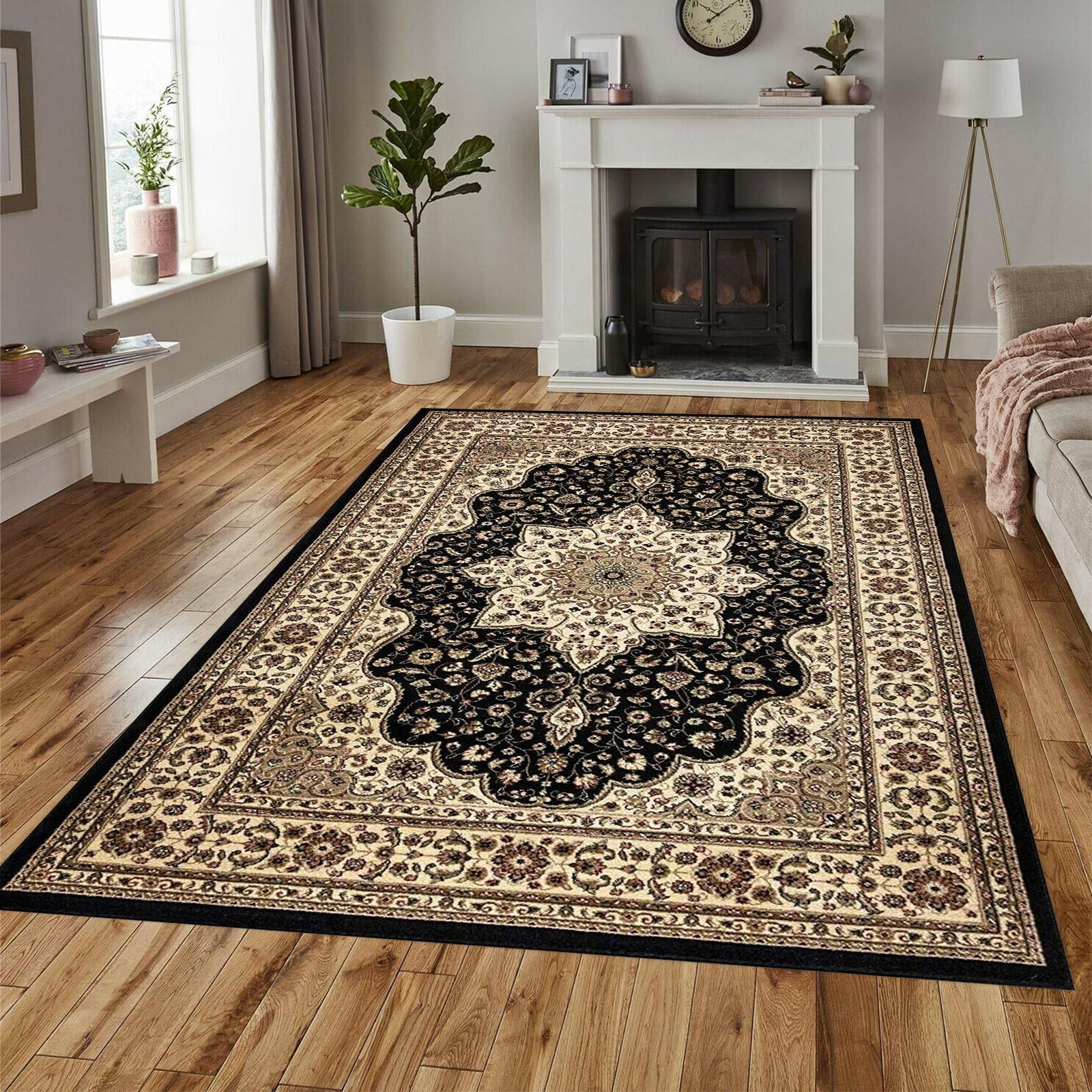 renoazul® Washable Black Rugs Living Room Large 200x290 cm - Soft Area Rugs for Living Room - Rome Vintage Bedroom Carpet — image 1