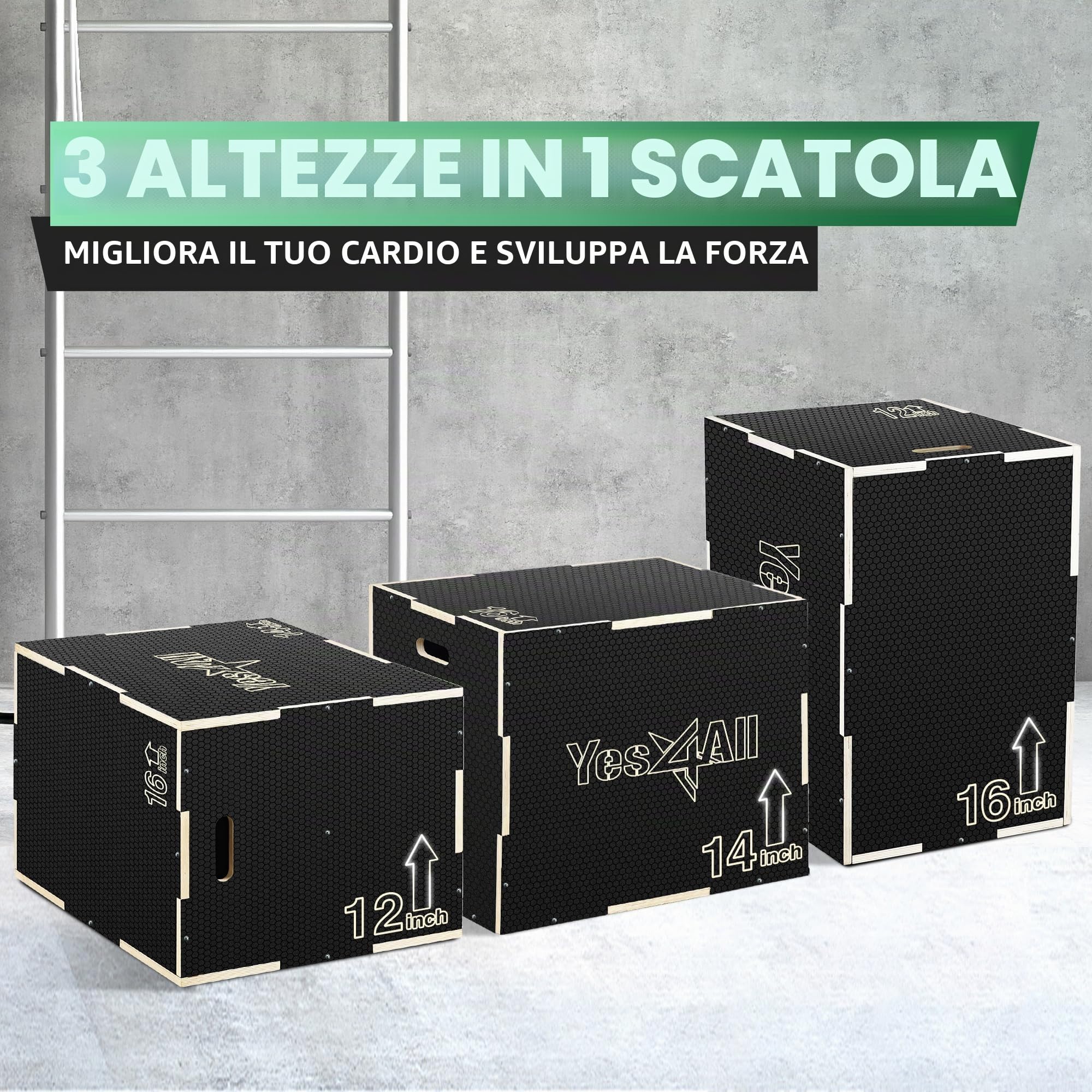 Yes4All Scatola Plyo 3 in 1 in legno antiscivolo, scatola pliometrica per palestra
