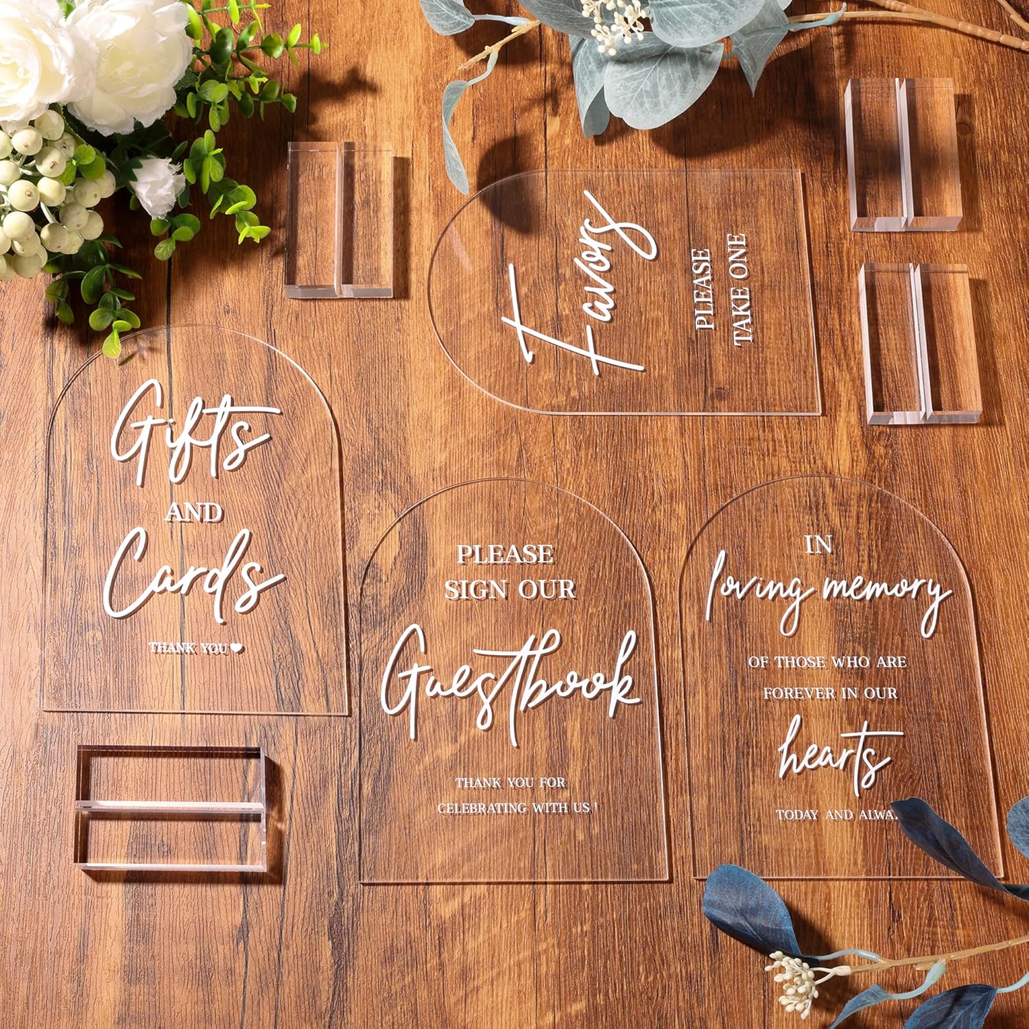 4pcs Clear Acrylic Wedding Signs for Ceremony and Reception, 5x7 Inch Modern Wedding Signage, Guest Book Sign, Cards and Gifts Sign, Favors Please Take One Sign, In Loving Memory Sign, Wedding Reception Decor - Image 2