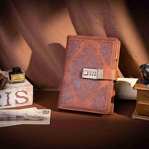 Miniatura 2 de CAGIE Diario con cerradura para mujeres y hombres, 224 páginas, diario vintage de cuero con cerradura, diario de bloqueo personal personal con caja