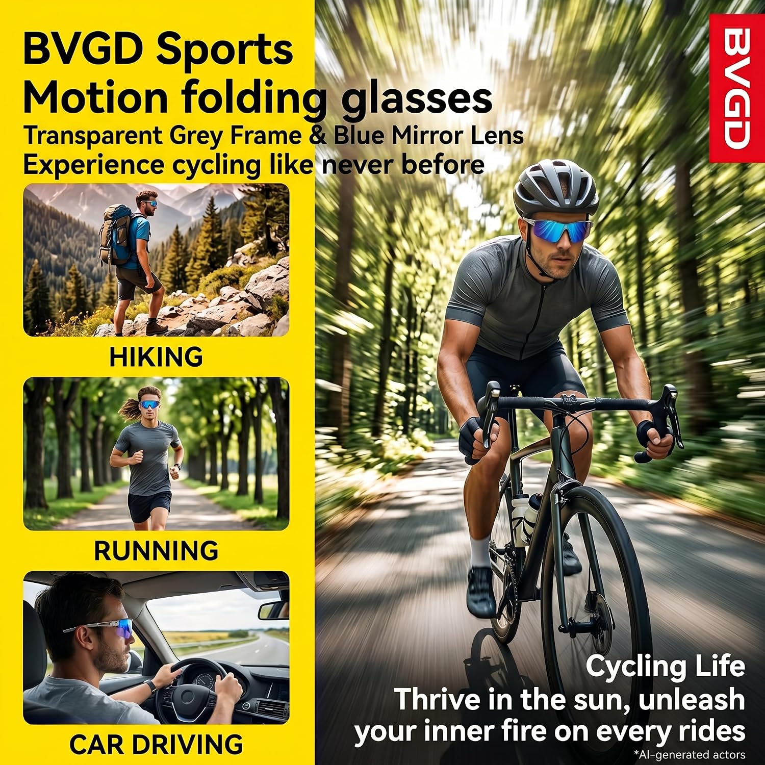 Foldable Sports Sunglasses, UV400 Glasses for Men Women with Case image 4