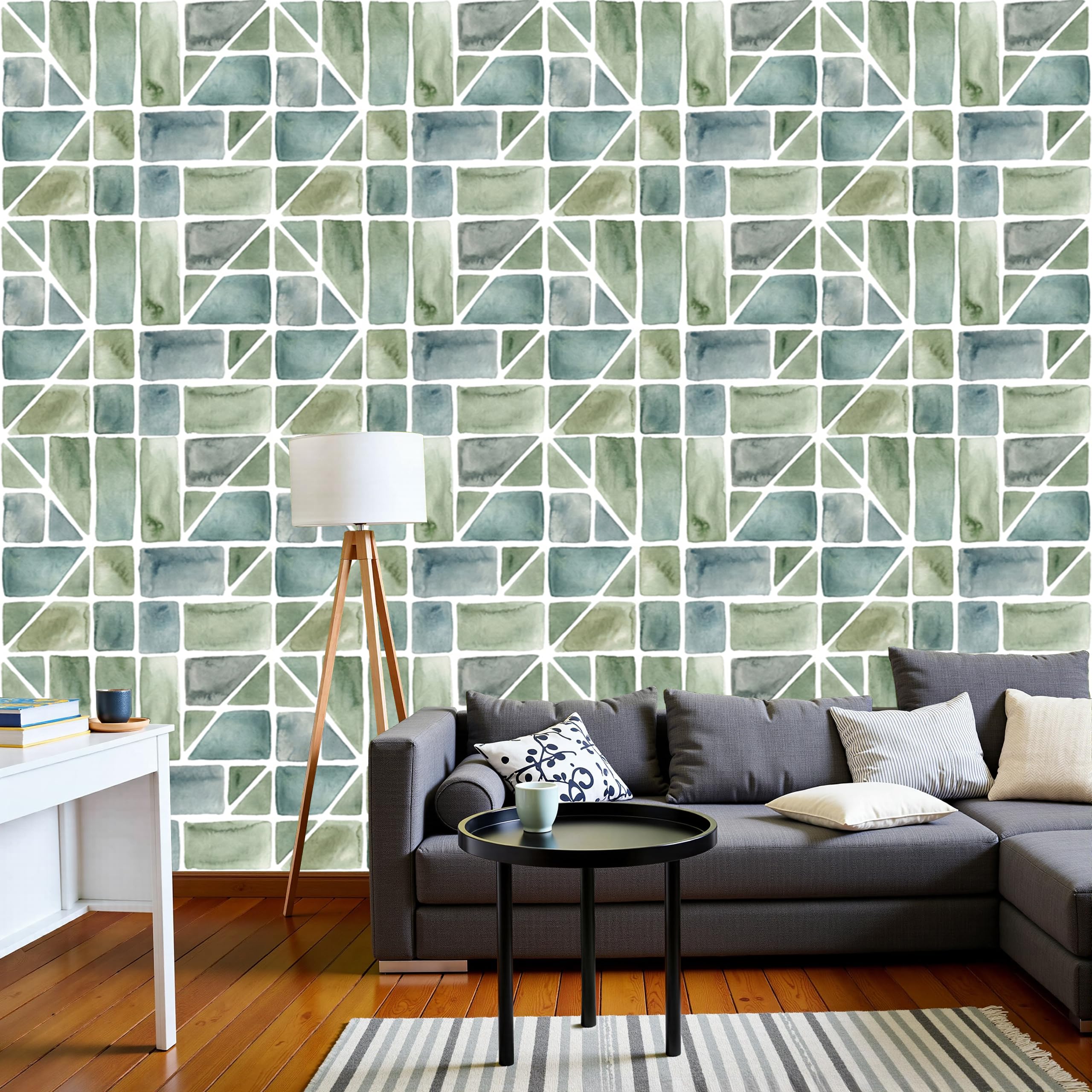Carta da Parati Panoramica Motivo Geometrico Senza Soluzione Di Continuità 400x280cm Seta Murale per Soggiorno Salotto Camera da letto Ufficio Motivo A Mattoni Acquerello Camera Da Letto Poster Murale