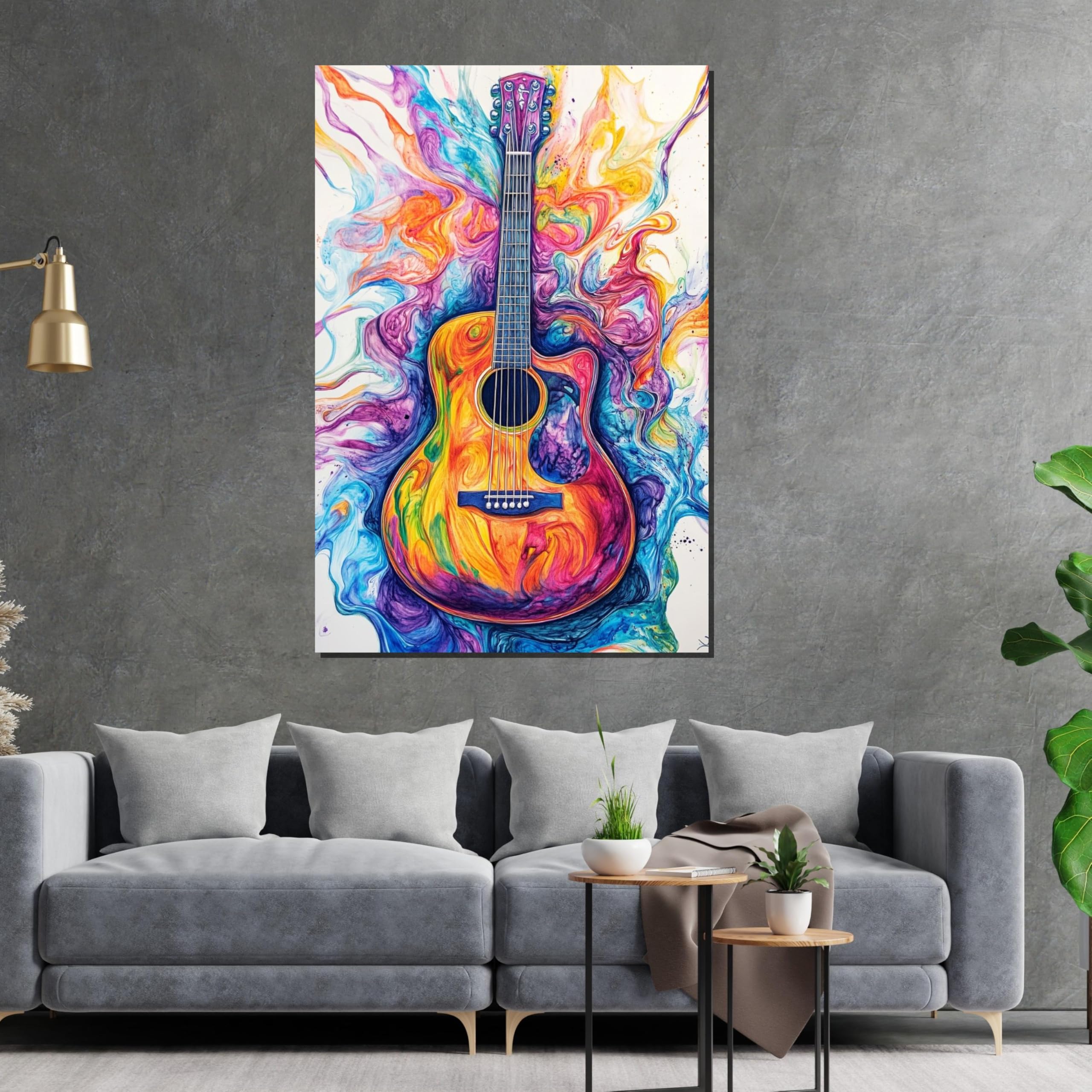 XINBAO Gitara płótno kolorowe płótno do gitary muzyczne wydruki artystyczne abstrakcyjny obraz gitarowy projekt płótna obraz obraz (70x100 cm/rama wewnętrzna)