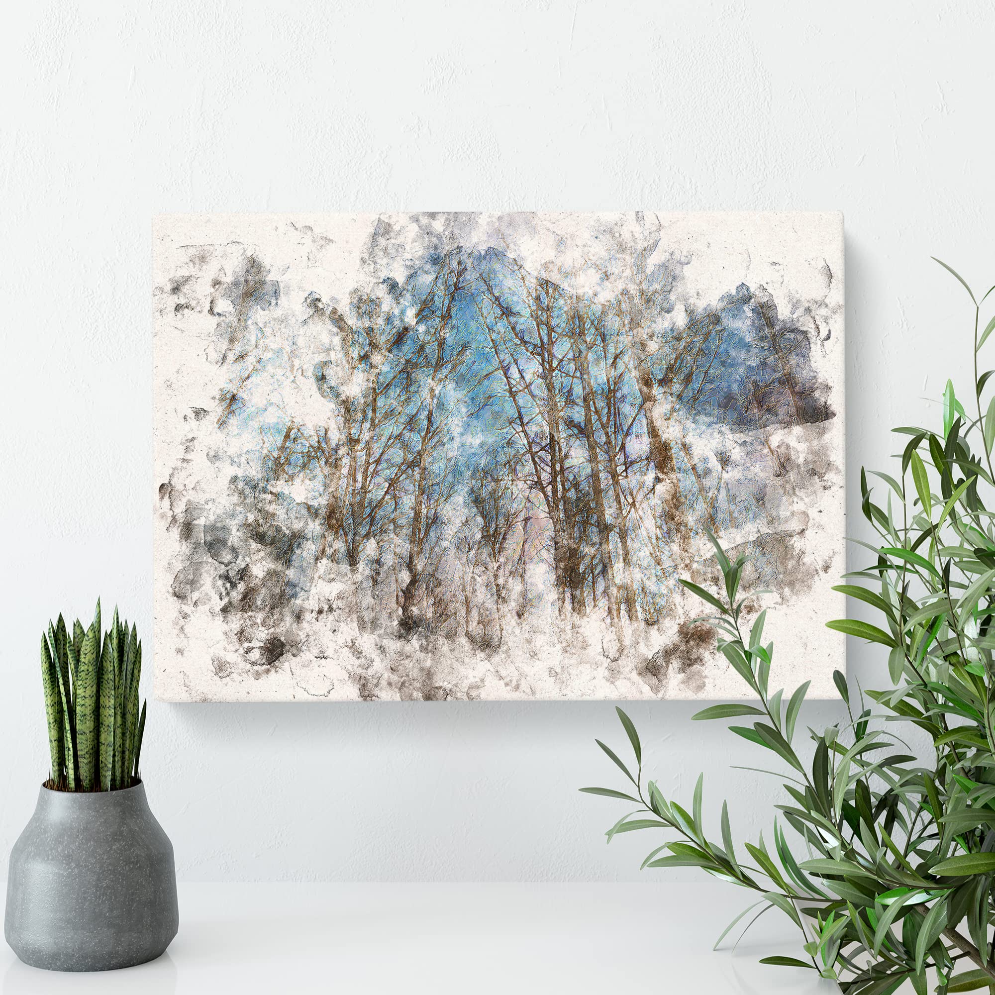 Bare Trees At Twilight Watercolour Canvas Print, Mixed, 25L x 50W cm - Image 2