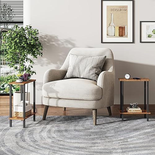 Miniatura 6 de TUTOTAK Small Side Table, Narrow End Table, Set of 2, Skinny Sofa Table, Slim Nightstand, Couch Table, Living Room, Bed Room, Brown TB01BB0622