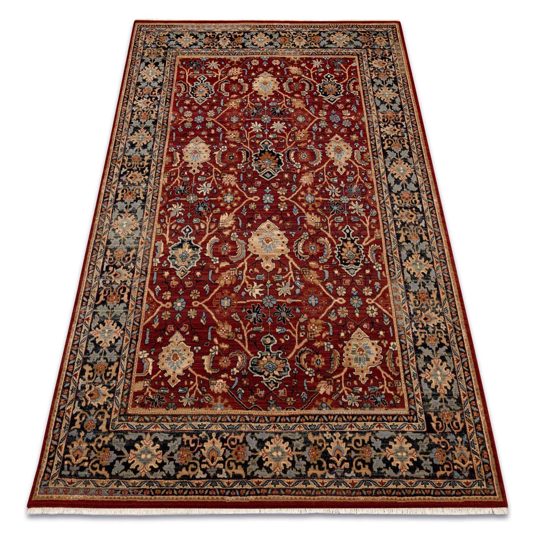 rugsx Tapis en Laine KESHAN Franges, Classique Oriental, Tapis Traditionnel, pour la Chambre, Le Salon, la Chambre à Coucher, de Haute qualité Beige/Bordeaux/Bleu foncé 120x145 cm