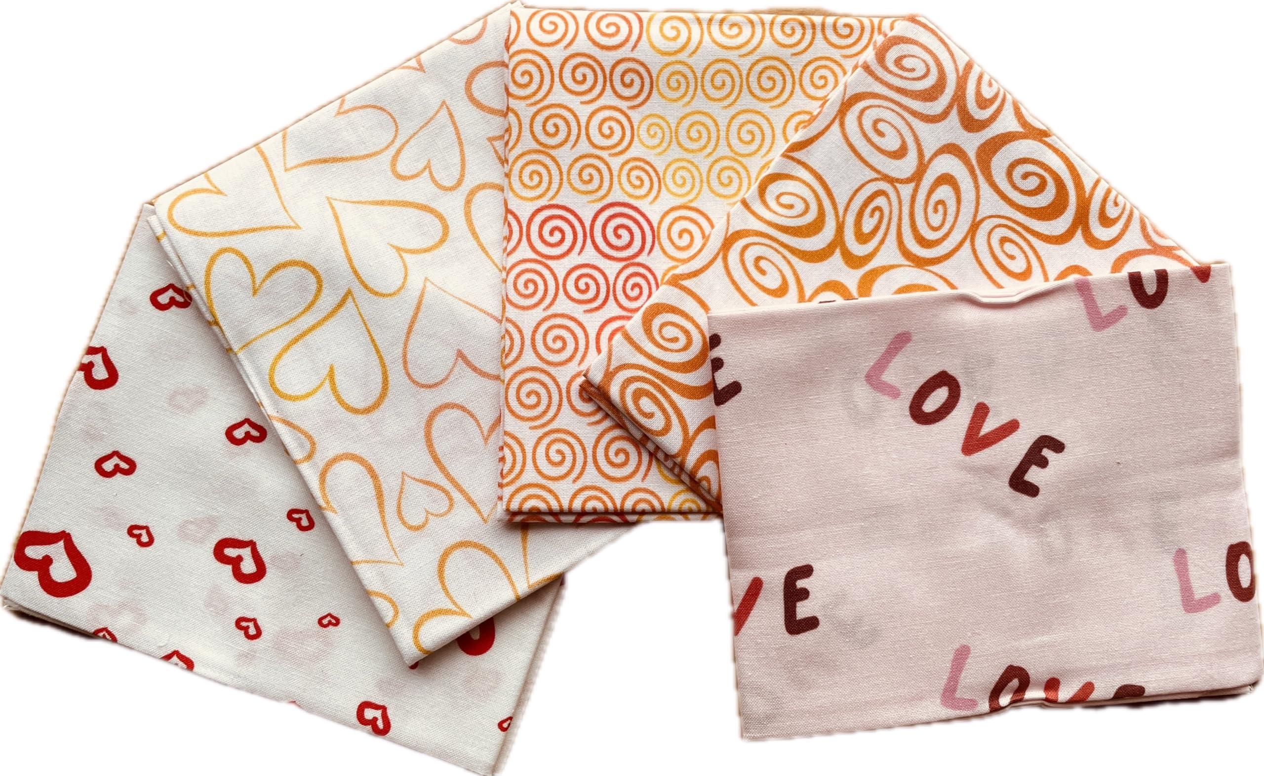 Craftsfabrics Heart & Love Theme Heart & Love Orange Printed Fat Quarters Bundle Of 5 Fabrics (45Cm X 55Cm). 100% Cotton. Ideal For Crafts, Patchwork And Dressmaking